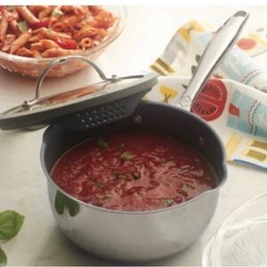 Stainless Steel Saucepan with Straining Lid - Silver